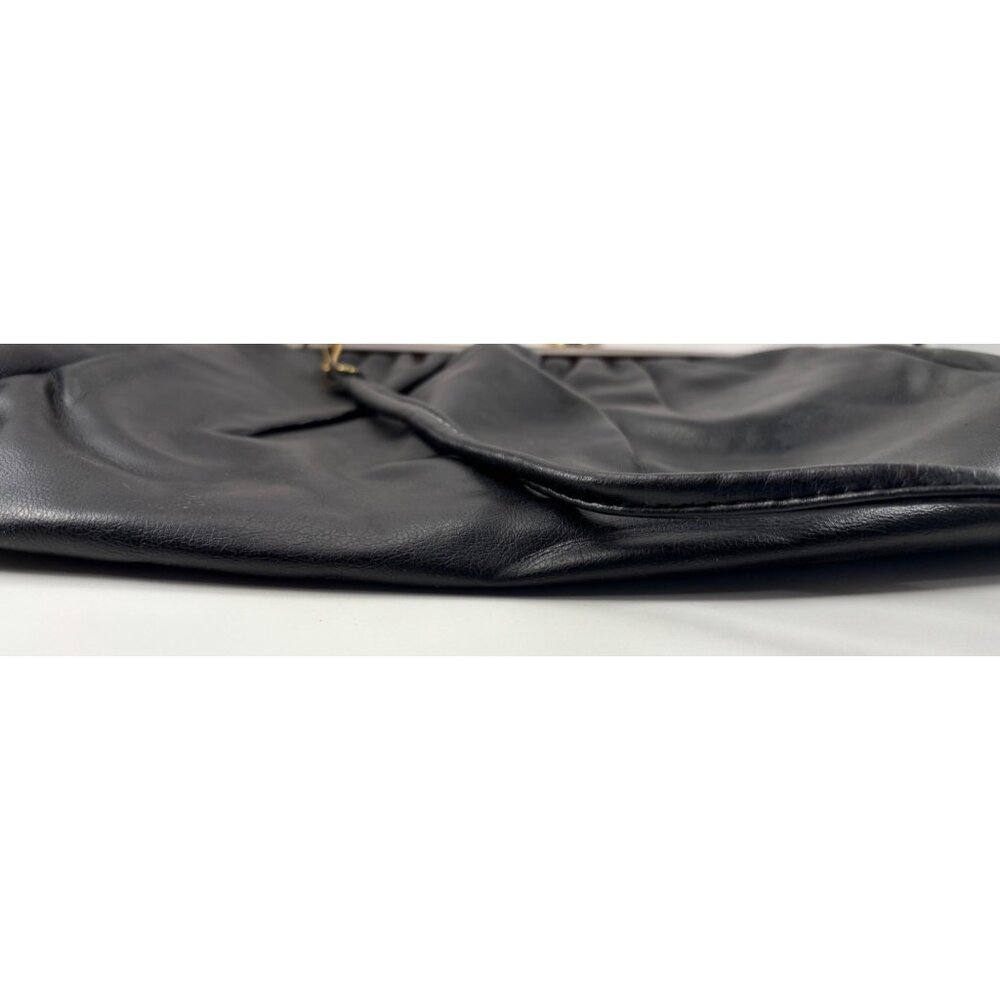 Vintage Black Leather Handbag With Tortoiseshell Frame & Gold Clasp Closure - Picture 6 of 7